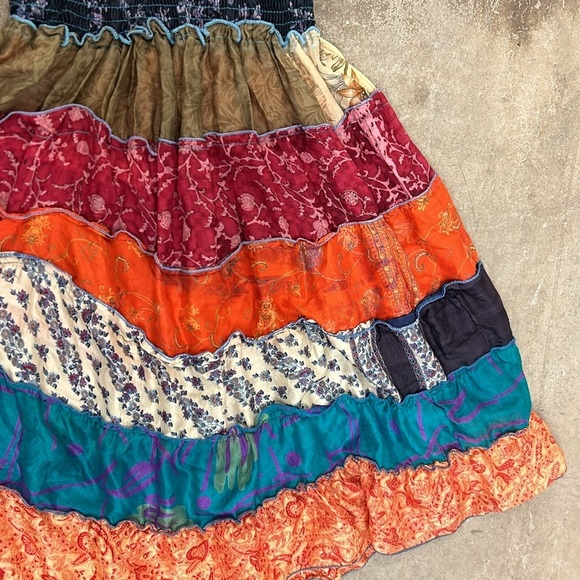 Multicolor Bohemian Women's 100% silk dress with sheer bottom - Picture 3 of 4